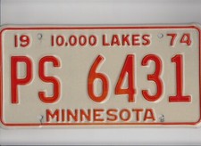 EXPIRED 1974 MINNESOTA LICENSE PLATE RANDOM LETTERS/NUMBERS NICE MINT picture