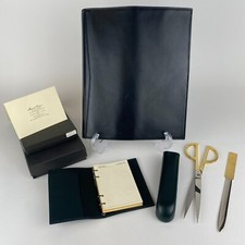 Vintage Stuart Kern America Black Leather Portfolio Desk Set Scissors NOS USA picture