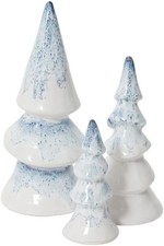 Retro Vintage Style Set of 3 Icy Blue and White Decorah Ceramic Christmas Trees picture