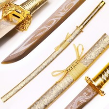 Handmade Katana With Golden Dragon Pattern Carving, 1095 High Carbon Steel picture