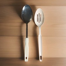 MCM Vintage EKCO Spoon Lot Cream Nylon Slotted & Stainless Steel Korea... picture