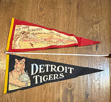 Vintage Lot of 2 Felt Pennants: Detroit Tigers & Old Fort Niagara Red/Yellow picture