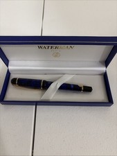 Waterman Paris Phileas Blue Marble Gold Trim Ballpoint Pen Box picture