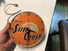 VINTAGE DRINK SUN CREST SODA ADVERTISING GENERAL ELECTRIC CLOCK WORKS GREAT picture
