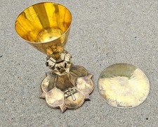 ANTIQUE SOLID GORHAM STERLING SILVER LIFE OF CHRIST CHALICE & PATEN TABERNACLE picture