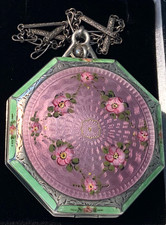 RARE BEYOND GORGEOUS Antique HP **STERLING ENAMEL GUILLOCHE** COMPACT MINT picture