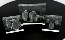 Lot of 3 Vintage Lucite Acrylic Block Paperweights Lifelike Peguin Scene Iceburg picture