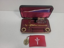 vtg traveling mass kit/last rites set Religious Holy Water, Catholic Cross Rare picture