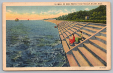 Postcard MS Seawall or Road Protection Project in Biloxi, Mississippi c1940 picture