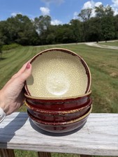 Vintage Pier One Crackle Collection Brown Set 4 Coupe Soup Cereal 7 Inch Bowl picture