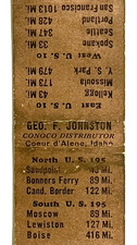 COUR D'ALENE, IDAHO 1930'S- CONOCO DISTRIBUTOR GEORGE F. JOHNSON MATCHBOOK COVER picture