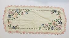 Floral Embroidered Linen Tablerunner Vintage 37