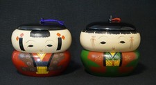 Vintage 1970s Japanese Lacquered Wood Yamanaka Kokeshi Pair 3-Piece Stacking Box picture