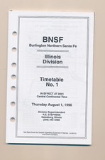 BURLINGTON NORTHERN SANTA FE ILLINOIS DIVISION TIMETABLE #1 AUG 1, 1996 1st BNSF picture