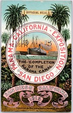 VINTAGE 1910 SAN DIEGO 1915 PANAMA CALIFORNIA EXPO OFFICIAL SEAL POSTCARD OV picture