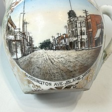 BLAINE WA WASHINGTON Antique STREET SCENE Souvenir COBALT TRINKET CREAMER picture