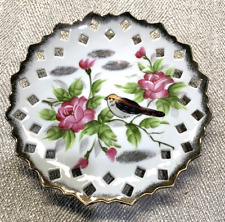 Antique Vintage Diamond Lattice Edged Plate Flowers Birds Gold Edged EXCELLENT picture