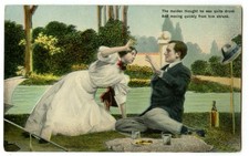 Temperance Anti-Drinking Postcard Woman Shuns Drunk 2-line poem Pre-Prohibition picture