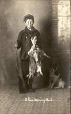 Roscommon MI Happy Boy with Hunting Trophy in Studio A+++ PHOTOGRAPHY RPPC bhn picture
