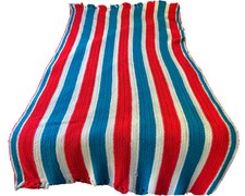 Vintage Handcrafted Crocheted Afghan Blanket Red White Blue Stripes Fringe 80x40 picture