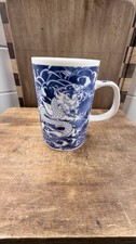 Starbucks Blue & White Asian Dragon Waves Mug Taiwan Ceramic Coffee Cup 4.5