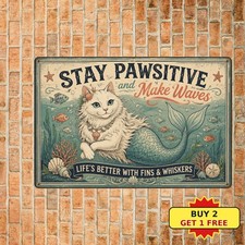 Purrmaid Cat Sea Fish Mermaid Whimsical Fantasy Ocean Metal Tin Sign Plaque picture