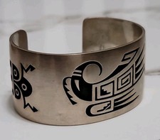 Vintage Hopi Silvercraft Guild Sterling Silver Overlay Wide Cuff Bracelet 106g picture