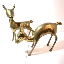 BRASS DEER Vintage Pair of Does ~ MCM Woodland Figurines ~ 7 Inch picture