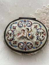 Antique Viennese Enamel Box Austrian Cover Depicts putti Roses Copper Gilt 19th picture