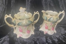 Antique R.S. Prussia Porcelain Covered Sugar Bowl & Creamer Set - Art Nouveau picture