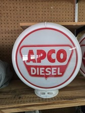 Vintage gas pump globe - APCO DIESEL White - mint condition two sided  glass len picture