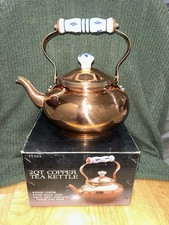 Vintage Tayee 2QT Copper Nickel Lined Tea Kettle Porcelain Handle & Knob (NOS) picture