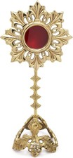 Small Solid Brass Reliquary, Ornate Monstrance Display, 7.67 Inch picture