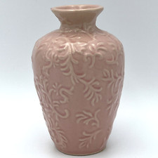 Vintage Small Vase Ceramic Ornate Raised Pattern Dusted Rose Color Vase 5