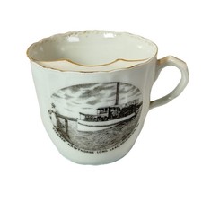 BRIDGTON , MAINE ME Antique STEAMER HAWTHORNE LONG LAKE Souvenir Mustache Cup picture