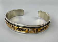 T. Enreka Sterling Silver Brass Navajo Southwestern Cuff Bracelet 35.25g picture
