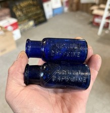 Pair Of Bromo Caffeine Blown Cobalt Blue Medicine Bottles Ambler PA 1890s Era picture