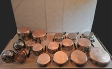 Vintage REVERE Ware 1801 Copper Botton Cookware Pots and Pans 28 piece Set picture
