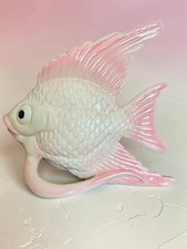Vintage White & Pink Ceramic Fish Glazed Figurine Planter ~ 9” x 9 “ 🐳 picture