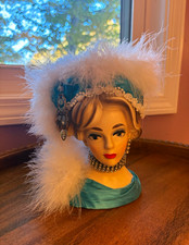 Vintage Napcoware C7294 Lady Head Vase Rhinestones Feathers Hollywood Regency picture