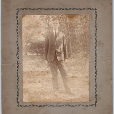 c1900s Handsome Young Man Rural Outdoors Cabinet Card Photo Formal Suit Trees 8W picture
