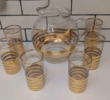 Vintage 1940s Macbeth Evans Sovereign Ice Lip Ball Pitcher & 6 Glass Tumblers picture