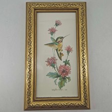 Vintage Carolyn Shores Wright Hummingbird Print Gold Frame 1992 picture
