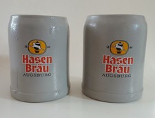 Vintage Hasen Brau Augsburg Germany 0.5L Stoneware Beer Steins Mugs Pair Set picture
