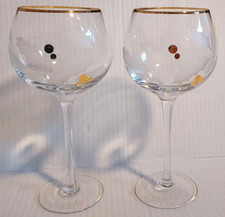 Lenox Holiday Gold Balloon Wine Glasses Etched Holly Gold Rim Set of 2 -Rare picture