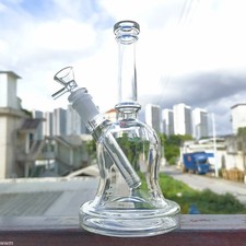 8.6 Inch Bell Shape Clear Glass Bong Hookah Percolator Water Pipe W/ 14mm Bowl picture