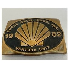 Vintage 1982 Shell Oil Ventura Unit Brass Belt Buckle Anacortes Works picture