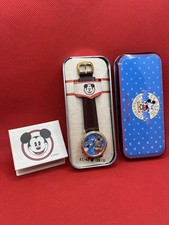 Disney Mickey and Donald Musical Watch Brown Leather Band Original Tin picture
