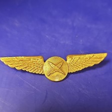 Aviation Flight Wings Vintage Pinback Badge Gold Tone picture