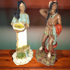 Vintage 1976 & 1980 Native American 2 Statue Set Indian Man Woman Baby Figure picture
